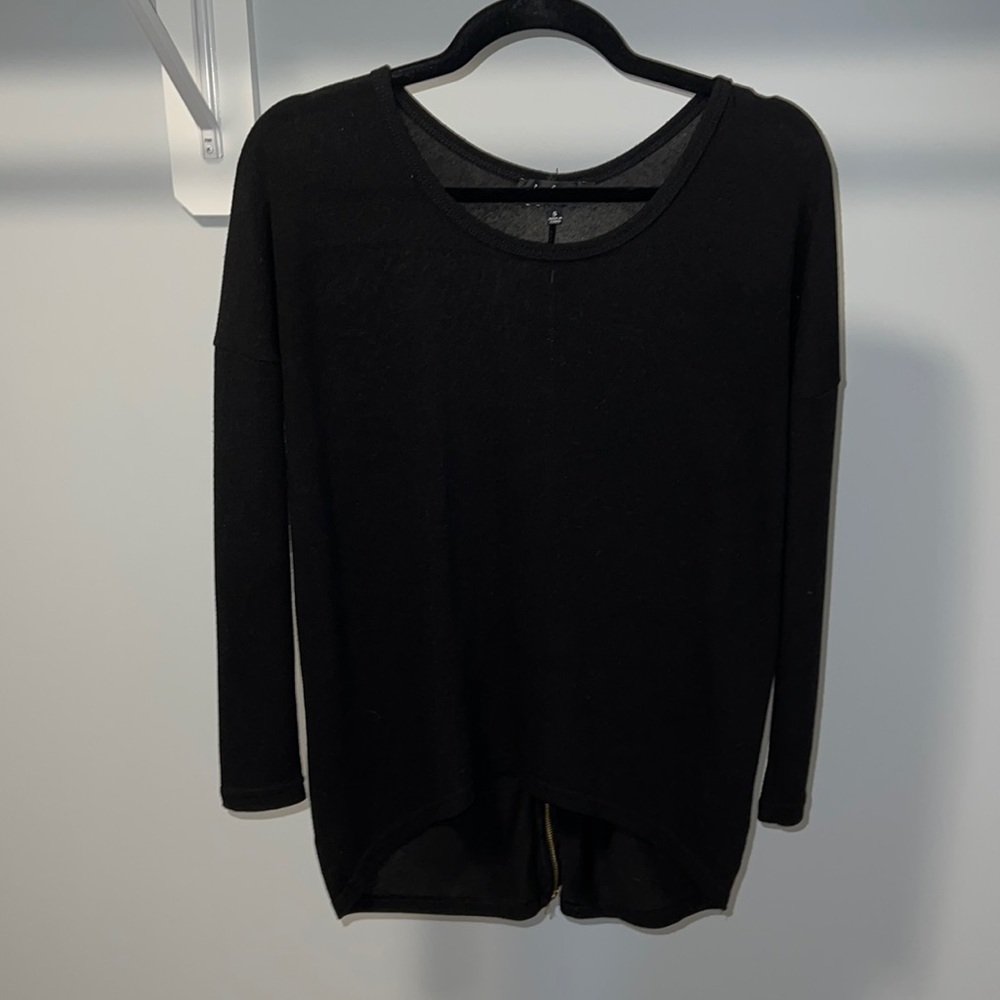 Lightweight black sweater with gold zipper down back